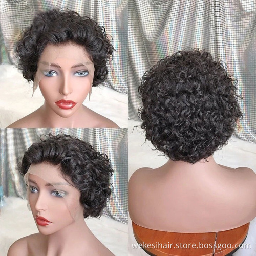 Short Bob Wig Curly Pixie Cut Wig Human Hair Lace Front Deep Wave 180% Density Wigs Pre Plucked With Baby Hair For Black Women